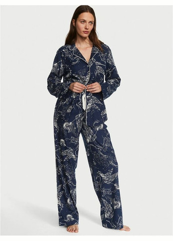 Синя всесезон жіноча піжама (штани+сорочка) flannel long pajama set фланелева s Victoria's Secret