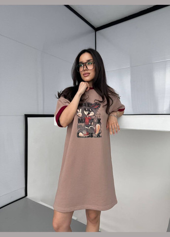Бежева спортивна, повсякденний, кежуал, вечірня жіноча сукня-футболка сукня-футболка No Brand з малюнком