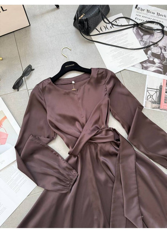 Коричневое повседневный, вечернее, кэжуал женское платье на запах No Brand однотонное