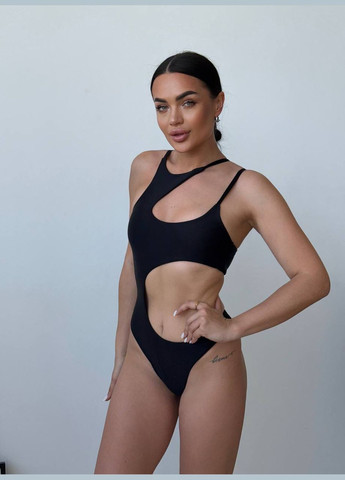 Черный летний женский купальник с вырезом слитный Adelante