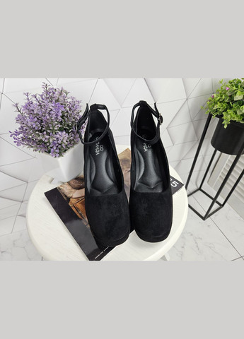 No Brand Туфли черные замшевые на широком каблуке с ремешком застежкой черный з, — (322650803)