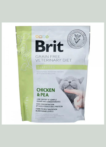 Корм сухой GF VetDiet Cat Diabetes для кошек с сахарным диабетом беззерновой с курицей и горохом 400 г😻 Brit (342374091)