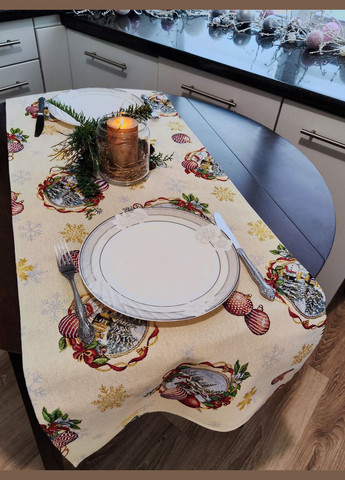 Новорічний ранер на стіл, червона декоративна настільна доріжка із золотим люрексом. 180, 45 Maystat (306812364)