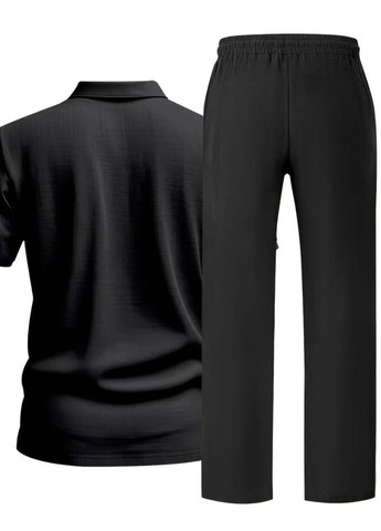 Черный летний мужской костюм поло и штаны брючный Style Point