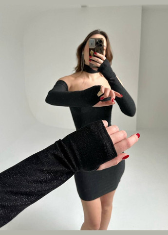 Чорна сексуальна міні-сукня з чокером із трикотажу чорна з блискучим люрексом відкритим декольте та спиною, 42-46 розмір No Brand