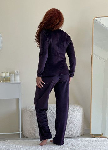 Фиолетовая всесезон велюровая пижама с широкими штанами и кофтой с длинными рукавами свитшот + брюки Merlini Капрі