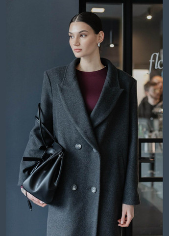 Графітове демісезонне Пряме двобортне пальто кольору графіт двобортне Jadone Fashion