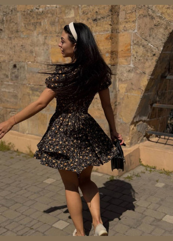 Чорна жіноча сукня з імітацією корсета, квітковий принт No Brand з квітковим принтом
