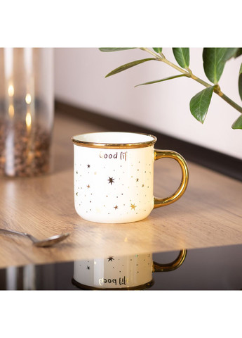 Чашка порцелянова із золотим обідком та позолоченою ручкою 320 (мл) Good life Біла RX-N231506W Liling Rongxiang Ceramic (369143082)