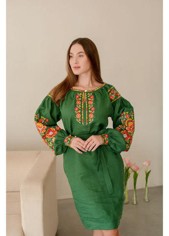 Светло-жёлтая платье Vyshyvanka узор украинская символика свободная лен (251125640)