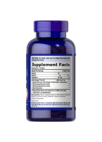 Жирные кислоты Omega 3 Fish Oil 1000 mg, 250 капсул Puritans Pride (293418473)
