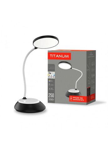 LED настільна лампа TLTF-022P з акумулятором, 7W 3000K/4000K/6500K, Black Titanum (324068364)