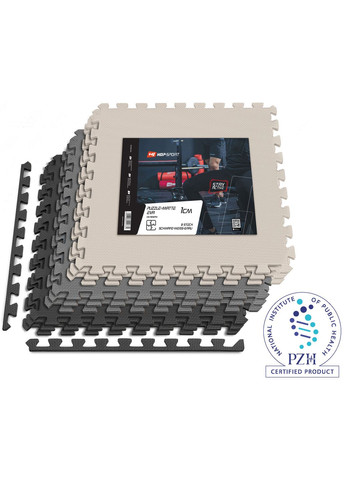 Мат-пазл EVA 1см HS-A010PM - 9 частин чорний/білий/сірий Hop-Sport (301865723)