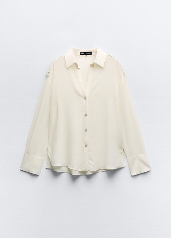 Молочная классическая рубашка однотонная Zara