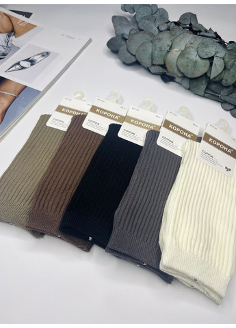 Комбинированные носки высокие хлопчатобумажные в рубчик набор 5 пар Корона (362575295)