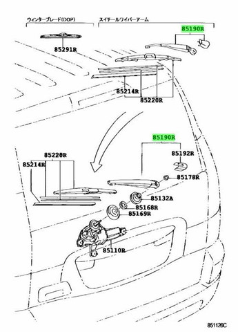Рычаг заднего дворника, оригинал OEM 85241-60120 Toyota Land Cruiser 100, LX470 1998-2007 Lexus (345736321)