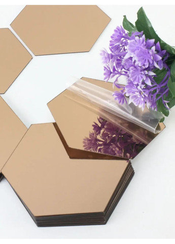 Декоративные наклейки акриловые зеркальные на стены Соты-127 12.7х11 см 12 шт. Бронза Ваша Світлість (366334504)