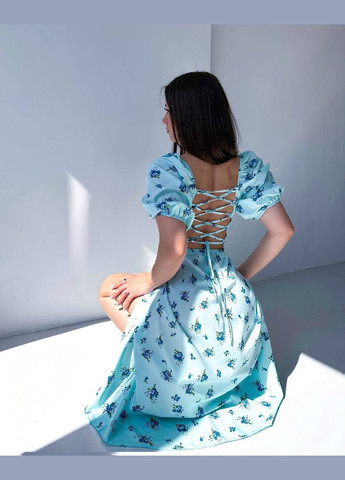 Бирюзовое женское платье софт No Brand с цветочным принтом
