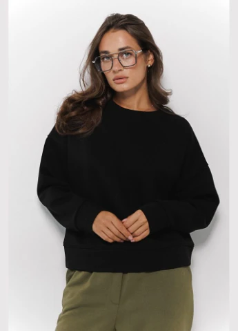 Черный женский свитшот oversize кремовый с асимметричным швом спереди Arjen (302337059)