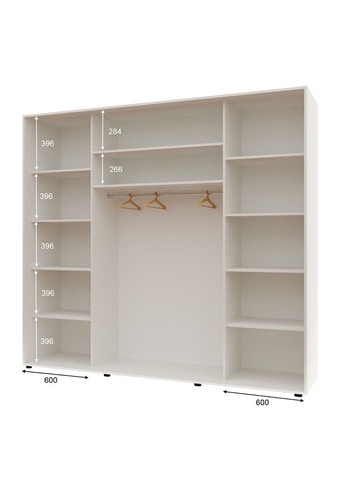 Шафа-купе тридверна 250*60*210 см Білий ДСП + Дзеркало + ДСП Максі Комфорт Меблі (360450712)