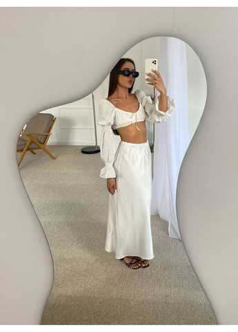 Молочная вечерний однотонная трендовая шелковая юбка макси, идеально подчеркивающая фигуру — замеры в описании DK/DL Мода без кордонів колокол