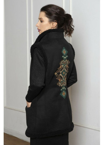 Жіночий кожух етно з екодубляжу з вишивкою подовжений MKSMV141-915 Seam (367189344)