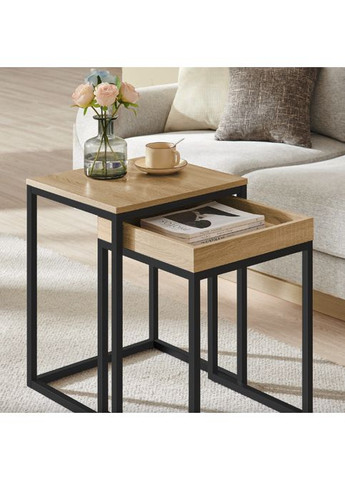 Комплект журнальных столиков Ascet в стиле Loft 2 штуки сонома Leobert (361952765)