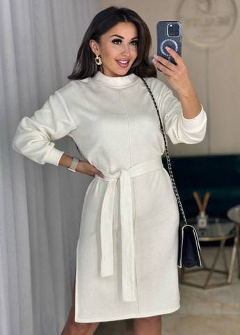 Молочна повсякденний міді сукня з розрізами та поясом Україна меланжева