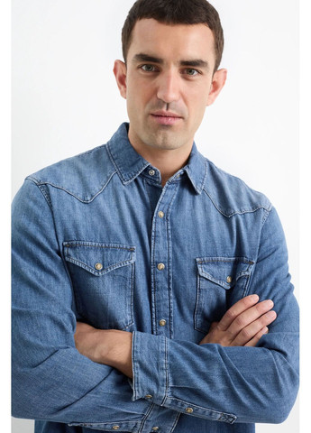 Синяя кэжуал рубашка однотонная C&A