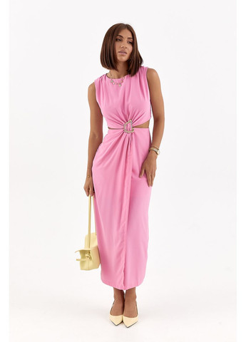 Розовое повседневный платье миди с вырезами на талии Lurex однотонное