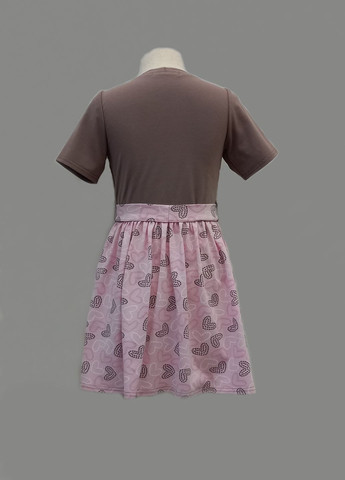 Коричневое платье трикотажное шоколадные сердечки на розовом GEX (292313342)