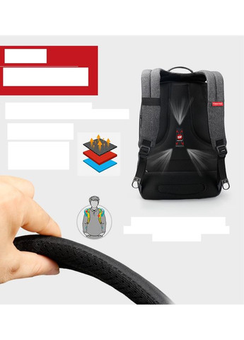 Рюкзак для ноутбуків сірий із червоним логотипом T-B3142 з USB Tigernu (361970008)