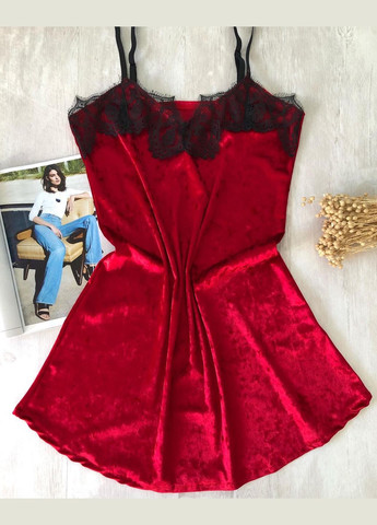 Комбінована жіночий велюровий халат та пеньюар двійка червоний Modashoping