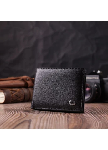 Компактное мужское портмоне из натуральной кожи Черный 11,5х9х1 см st leather (391808590)