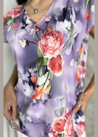 Сиреневая летняя нежная и стильная женская блуза в цветочный принт INNOE Блуза