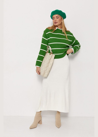 Зеленый зимний вязаный женский свитер в полоску Lurex