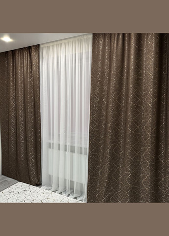 Готовий комплект штор (2шт) блекаут рогожка бите скло коричневого кольору 150х270см No Brand (308019977)