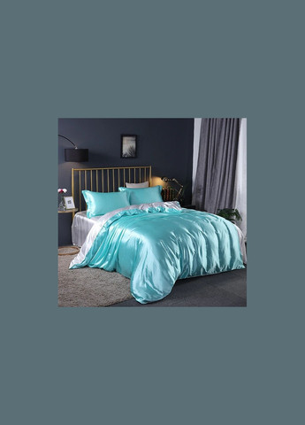 Атласне Біло-Блакитна Сімейна постільна білизна 145*210 Moka textile (316632948)