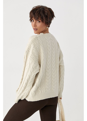 Молочный зимний шерстяной джемпер свободного кроя - темно-серый цвет Lurex