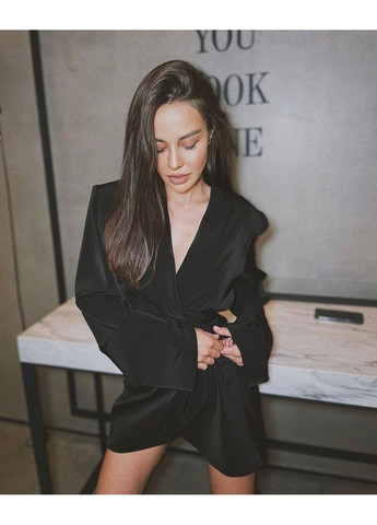 Черное повседневный, коктейльное, вечернее, кэжуал женское платье на запах No Brand однотонное