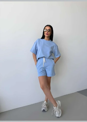 Жіночий костюм на літо шорти + футболка вільного крою, костюм з... No Brand (331283611)