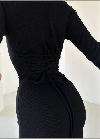 Черное кэжуал женское платье рубчик No Brand