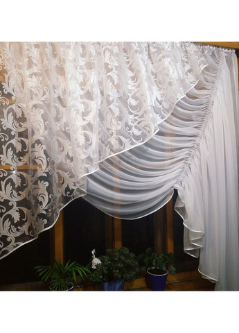 Фіранка готова коротка Камелія біла вензель права No Brand (372133847)