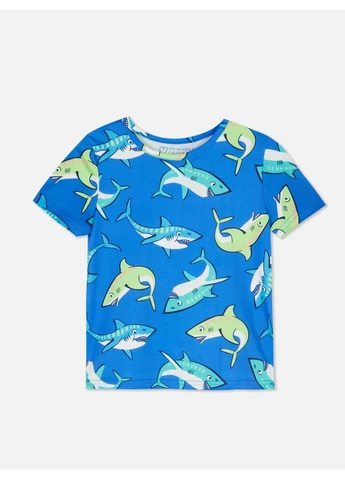 Синяя футболка,синий в цветные узоры, Primark