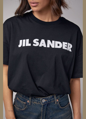 Чорна літня трикотажна футболка з написом jil sander - чорний Lurex