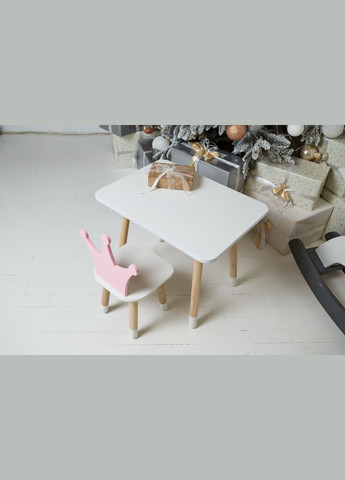 Дитячий прямокутний стіл і стільчик рожева корона. Столик для ігор, уроків, їжі. Білий столик No Brand (323223324)