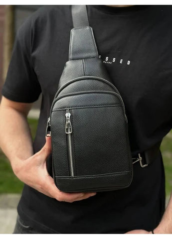 Сумка слінг чоловіча шкіряна нагрудна чорна (7862) Tiding Bag (394178114)
