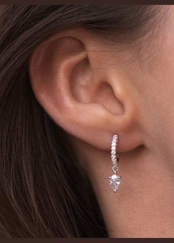Срібні S925 сережки круглі зкамінням білих фіанітів по колу, сережки з висюлькою кмінчиком, подарунок дівчині СС1 Etre (292401675)