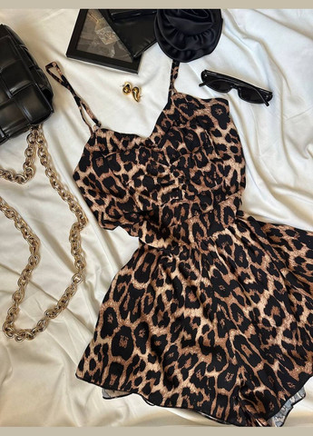 Жіночий комбінезон з леопардовим принтом Avanti комбінезон-шорти леопардовий коричневий повсякденний штапель