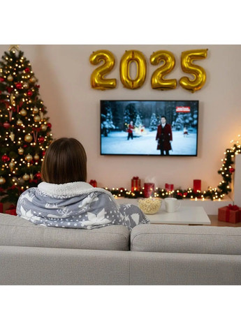 Плед одеяло полуторный с праздничным новогодним узором в подарочной упаковке 155х135 см (482115-Prob) Серый с оленями Unbranded (370682373)